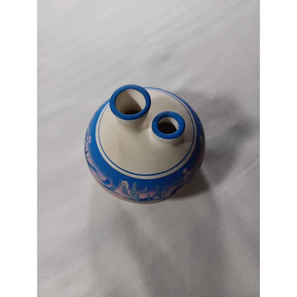 New West Pottery Hand Painted Double Spout Wedding Vase Southwest Blue Arizona - Picture 3 of 7